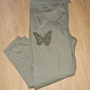 Olive Green Joggers with Butterfly Print